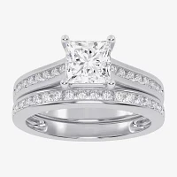 (G / Vs2-Si1) Womens 1 1/2 CT. T.W. Lab Grown White Diamond 10K Gold Side Stone Bridal Set