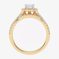 (G / Vs2-Si1) Womens 1 CT. T.W. Lab Grown White Diamond 14K Gold Oval Side Stone Engagement Ring