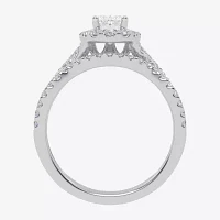 (G / Vs2-Si1) Womens 1 CT. T.W. Lab Grown White Diamond 14K Gold Oval Side Stone Halo Engagement Ring