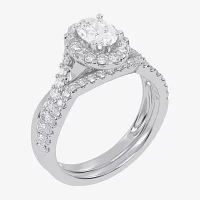 (G / Vs2-Si1) Womens 1 CT. T.W. Lab Grown White Diamond 14K Gold Oval Side Stone Halo Engagement Ring