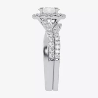 (G / Vs2-Si1) Womens 1 CT. T.W. Lab Grown White Diamond 14K Gold Oval Side Stone Halo Engagement Ring