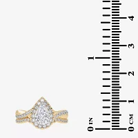 (G / Vs2-Si1) Womens 1 CT. T.W. Lab Grown White Diamond 14K Gold Pear Side Stone Halo Engagement Ring