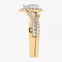 (G / Vs2-Si1) Womens 1 CT. T.W. Lab Grown White Diamond 14K Gold Pear Side Stone Halo Engagement Ring