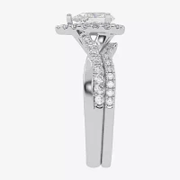 (G / Vs2-Si1) Womens 1 CT. T.W. Lab Grown White Diamond 14K Gold Pear Side Stone Halo Engagement Ring