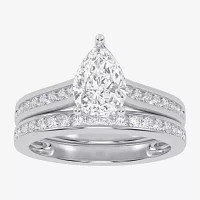 (G / Vs2-Si1) Womens 1 1/2 CT. T.W. Lab Grown White Diamond 10K Gold Pear Side Stone Engagement Ring