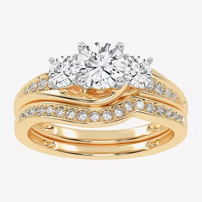 (G / Vs2-Si1) Womens 1 CT. T.W. Lab Grown White Diamond 10K Gold Side Stone 3-Stone Bridal Set