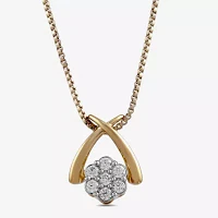 Diamond Blossom Womens 1/10 CT. T.W. Lab Grown White Diamond 14K Gold Over Silver Flower Pendant Necklace