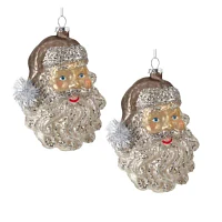 North Pole Trading Co. Glitter Santa Head Set 2-pc. Christmas Ornament