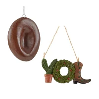 North Pole Trading Co. Cactus Joy And Cowboy Hat Set 2-pc. Christmas Ornament