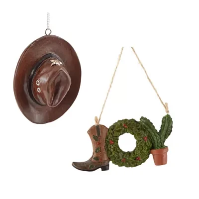 North Pole Trading Co. Cactus Joy And Cowboy Hat Set 2-pc. Christmas Ornament
