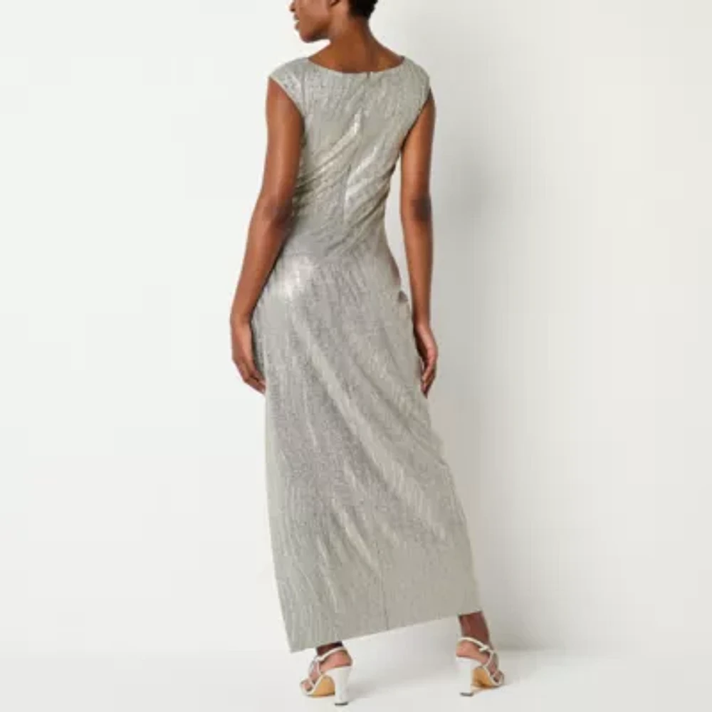 Connected Apparel Metallic Womens Sleeveless Evening Gown