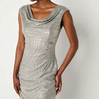 Connected Apparel Metallic Womens Sleeveless Evening Gown