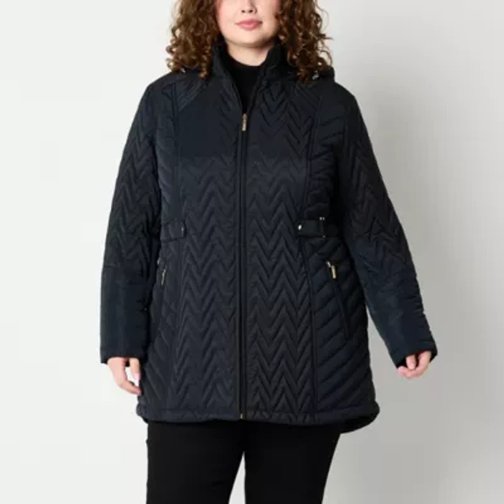 Gallery Womens Plus Removable Hood Midweight Quilted Jacket