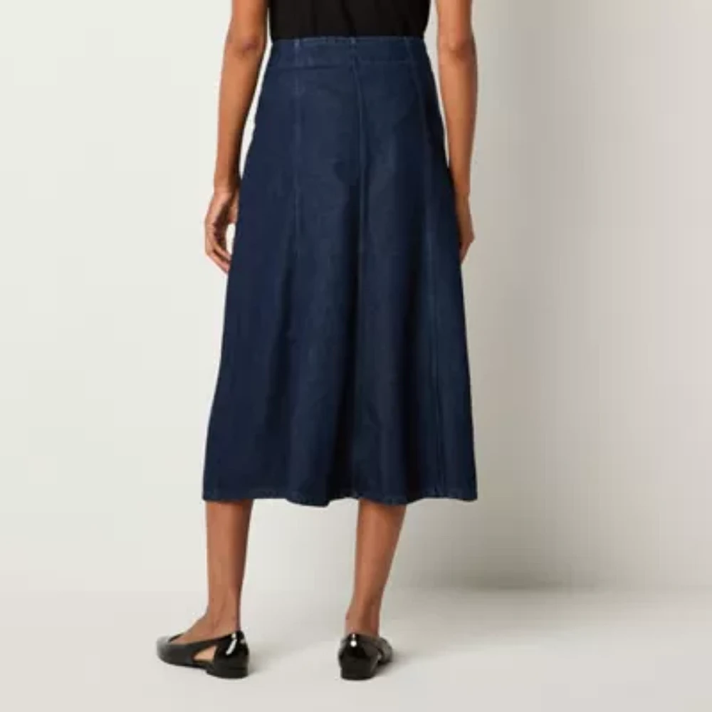 Liz Claiborne Womens Mid Rise Midi Denim Skirt