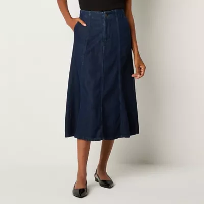 Liz Claiborne Womens Mid Rise Midi Denim Skirt