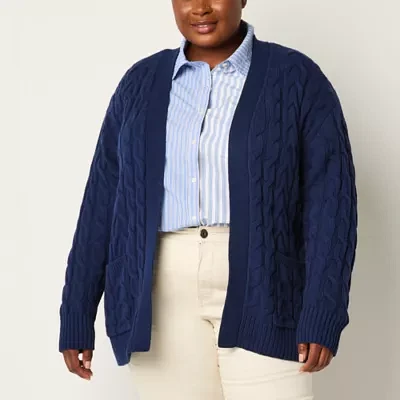 St. John's Bay Plus Womens Long Sleeve Open Front Cardigan