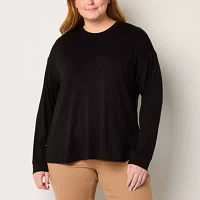 Liz Claiborne Womens Plus Crew Neck Long Sleeve T-Shirt