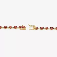 Womens Genuine Red Garnet 18K Gold Over Silver Oval 7.25 Inch Tennis Bracelet