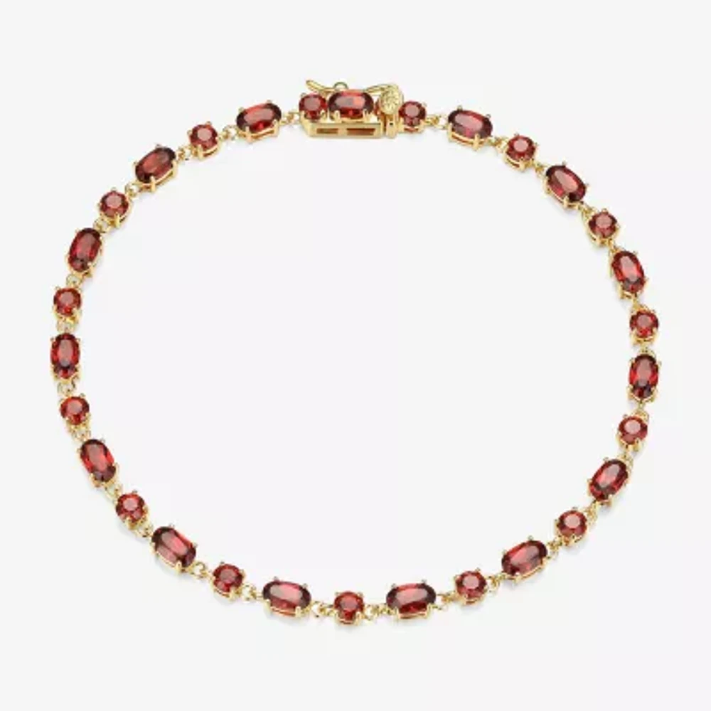 Womens Genuine Red Garnet 18K Gold Over Silver Oval 7.25 Inch Tennis Bracelet