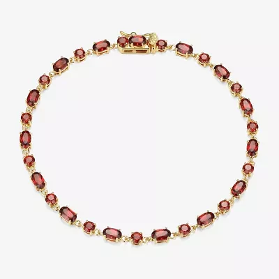 Womens Genuine Red Garnet 18K Gold Over Silver Oval 7.25 Inch Tennis Bracelet