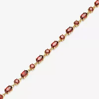 Womens Genuine Red Garnet 18K Gold Over Silver Oval 7.25 Inch Tennis Bracelet