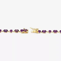 Womens Genuine Purple Amethyst 18K Gold Over Silver Oval 7.25 Inch Tennis Bracelet