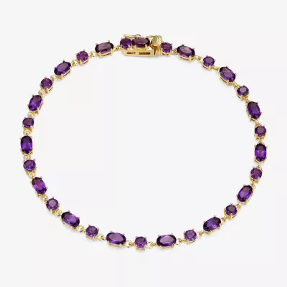 Womens Genuine Purple Amethyst 18K Gold Over Silver Oval 7.25 Inch Tennis Bracelet