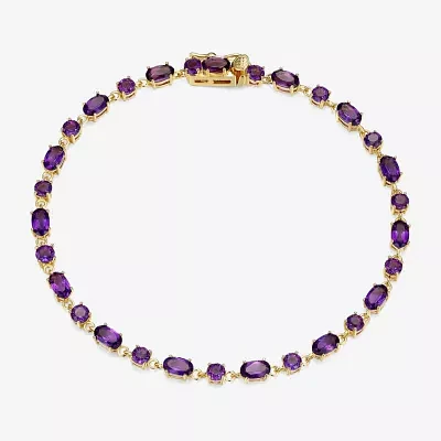 Womens Genuine Purple Amethyst 18K Gold Over Silver Oval 7.25 Inch Tennis Bracelet