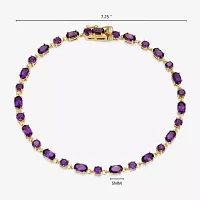 Womens Genuine Purple Amethyst 18K Gold Over Silver Oval 7.25 Inch Tennis Bracelet