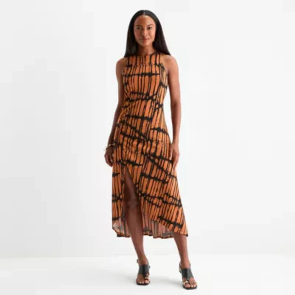 Worthington Womens Sleeveless Geometric Midi Maxi Dress