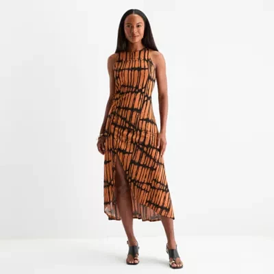 Worthington Womens Sleeveless Geometric Midi Maxi Dress
