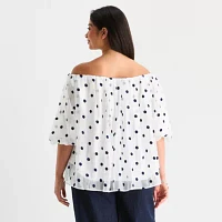 Worthington Plus Womens Long Sleeve Blouse