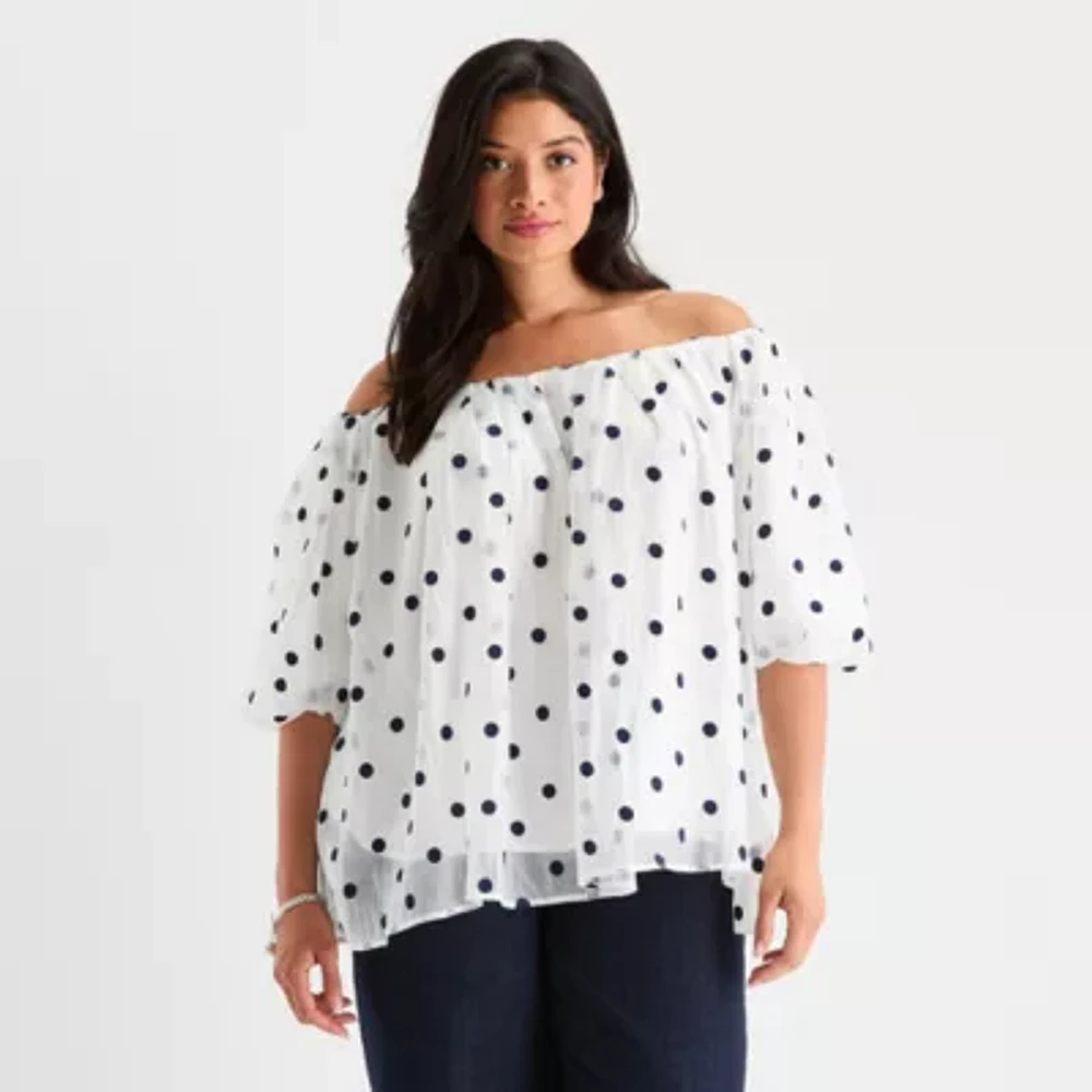 Worthington Plus Womens Long Sleeve Blouse