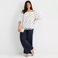 Worthington Plus Womens Long Sleeve Blouse