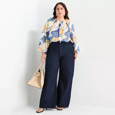Worthington - Plus Womens High Rise Wide Leg Jean