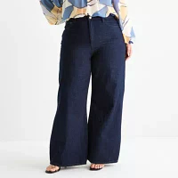 Worthington - Plus Womens High Rise Wide Leg Jean