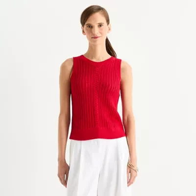 Worthington Womens Crew Neck Sleeveless Pullover Sweater
