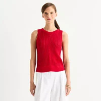Worthington Womens Crew Neck Sleeveless Pullover Sweater