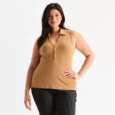 Worthington Womens Plus Y Neck Sleeveless Tank Top