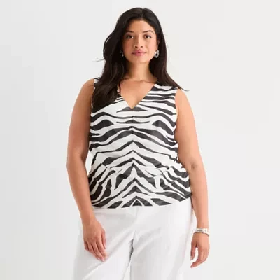 Worthington Plus Womens V Neck Sleeveless Blouse