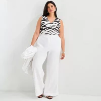Worthington Plus Womens V Neck Sleeveless Blouse