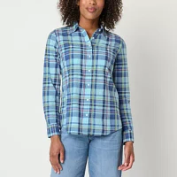 St. John's Bay Tall Womens Long Sleeve Regular Fit Button-Down Shirt
