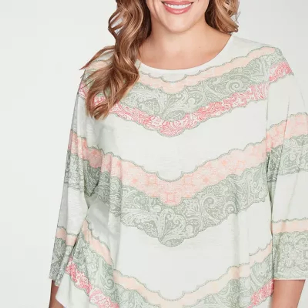 Larky Lark Womens Plus Crew Neck 3/4 Sleeve T-Shirt