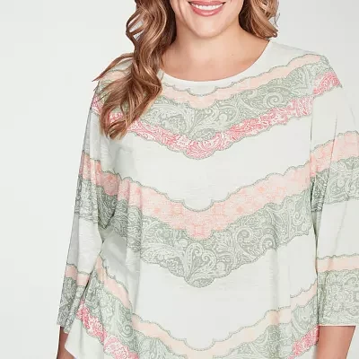 Larky Lark Womens Plus Crew Neck 3/4 Sleeve T-Shirt