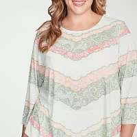 Larky Lark Womens Plus Crew Neck 3/4 Sleeve T-Shirt