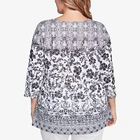 Larky Lark Womens Plus Crew Neck 3/4 Sleeve T-Shirt