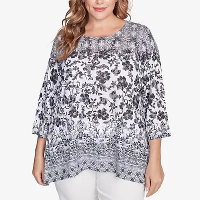 Larky Lark Womens Plus Crew Neck 3/4 Sleeve T-Shirt