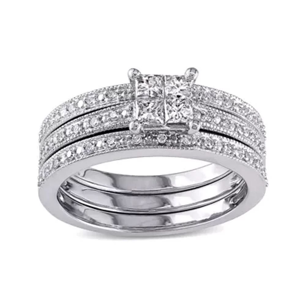 3/8 CT. T.W Diamond 10K White Gold Multi-Top Bridal Ring Set