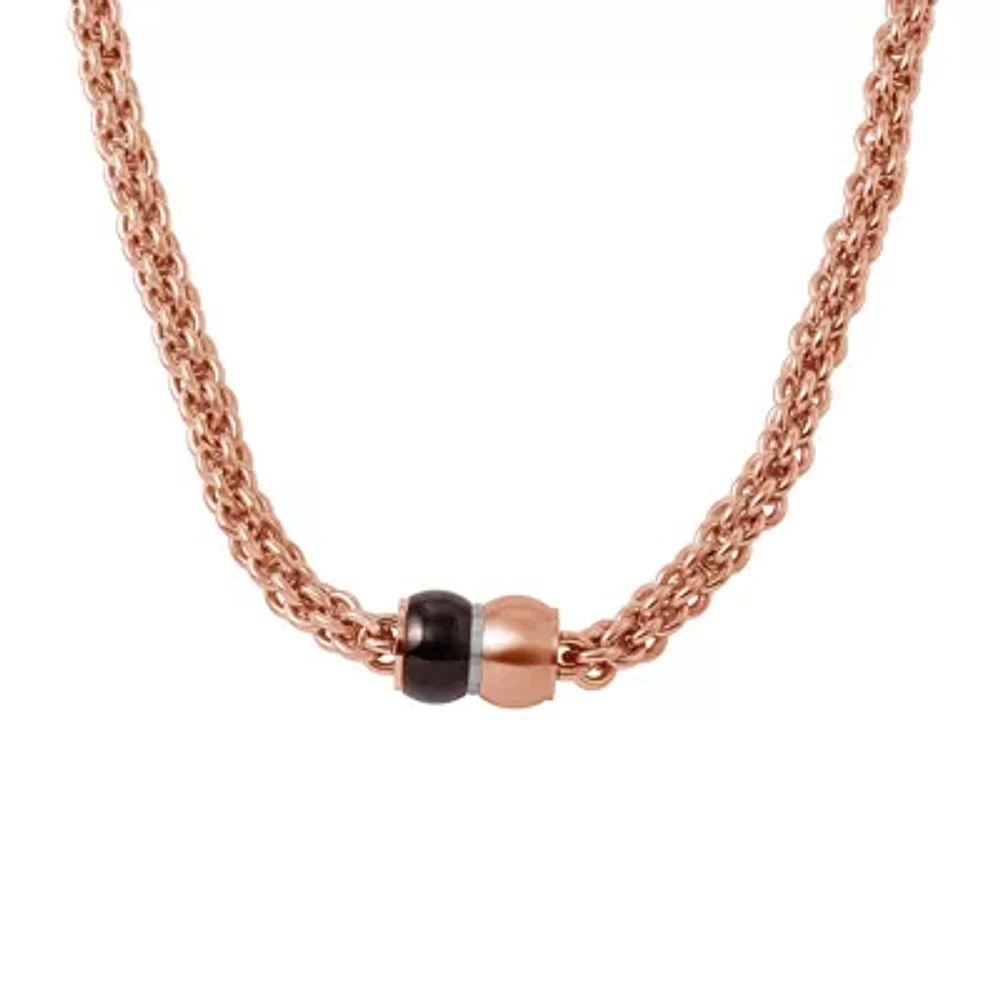 Mens Stainless Steel and Rose-Tone IP Braided Chain