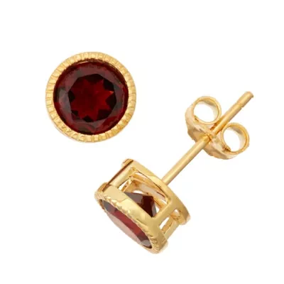 Lab Created Garnet 14K Gold Over Silver Stud Earrings